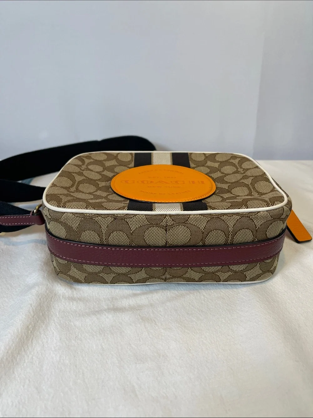 Coach D2022-1912 Dempsey Camera Bag Signature Canvas Rainbow Stripe Crossbody